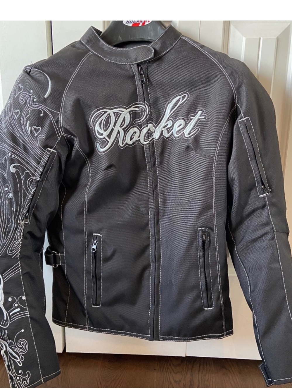 Joe Rocket Black Textile Motorcycle Jacket with White Embroidery